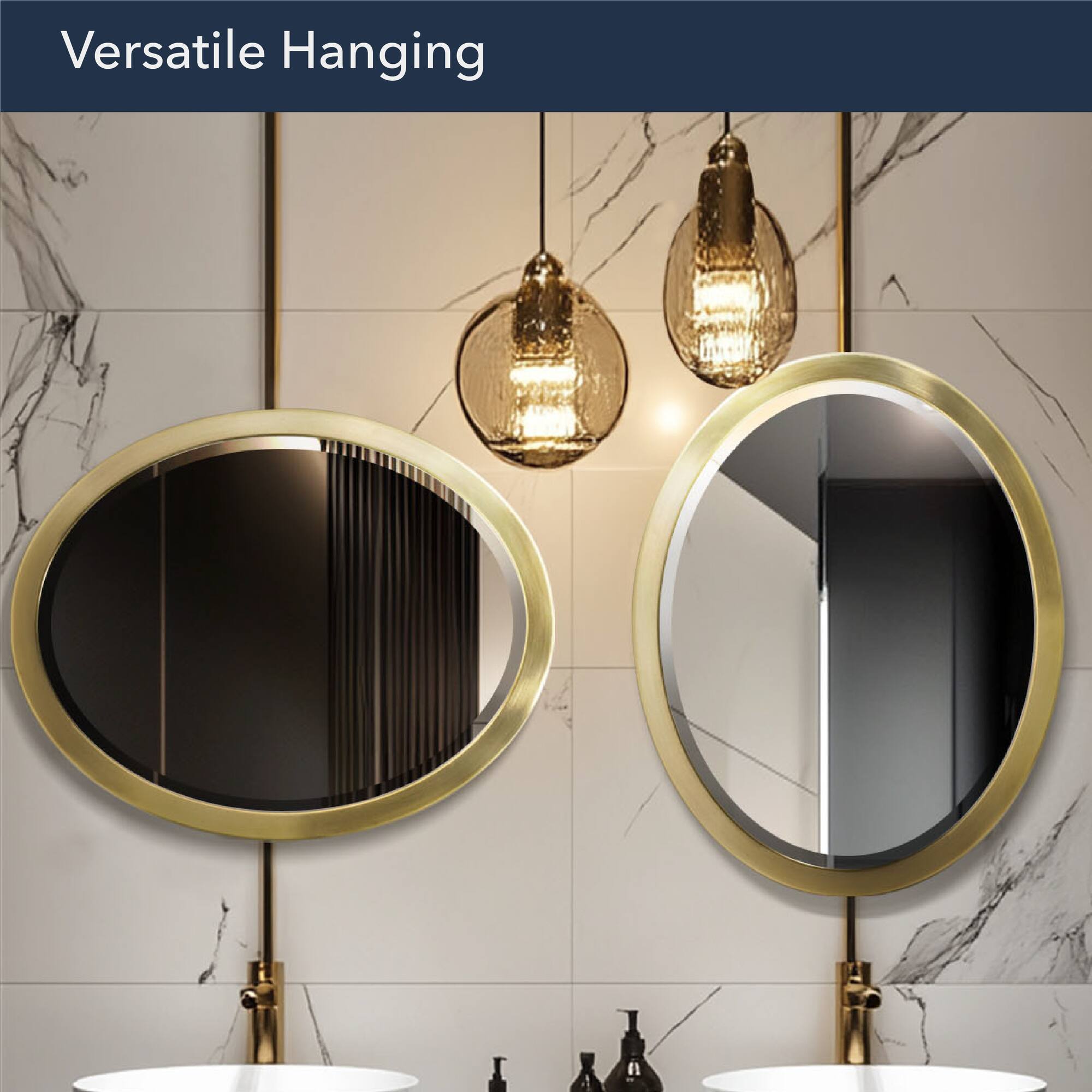 Head West Oval Brushed Gold Metal Framed Bathroom Mirror - 30" x 23"